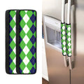 White Navy And Green Argyle Print Refrigerator Handle Covers