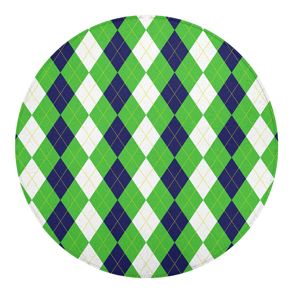 White Navy And Green Argyle Print Round Blanket