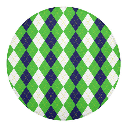 White Navy And Green Argyle Print Round Blanket