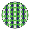 White Navy And Green Argyle Print Round Floor Mat
