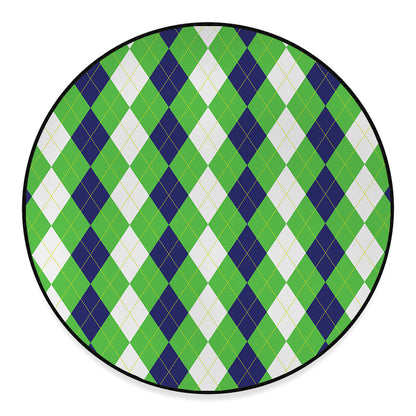 White Navy And Green Argyle Print Round Floor Mat