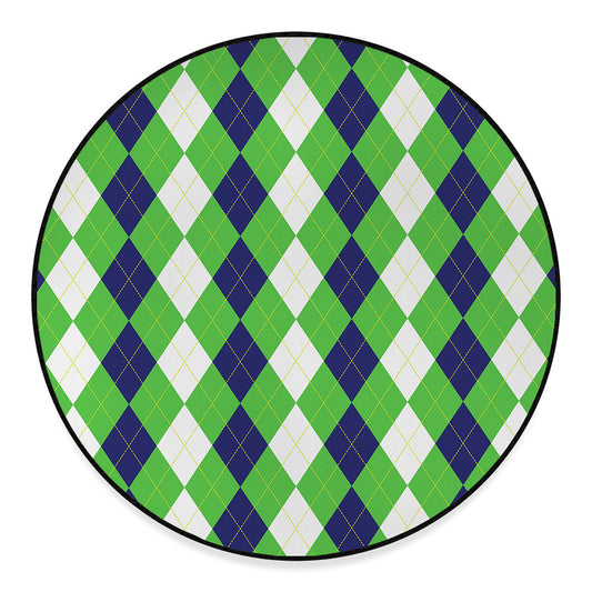 White Navy And Green Argyle Print Round Floor Mat