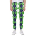 White Navy And Green Argyle Print Joggers