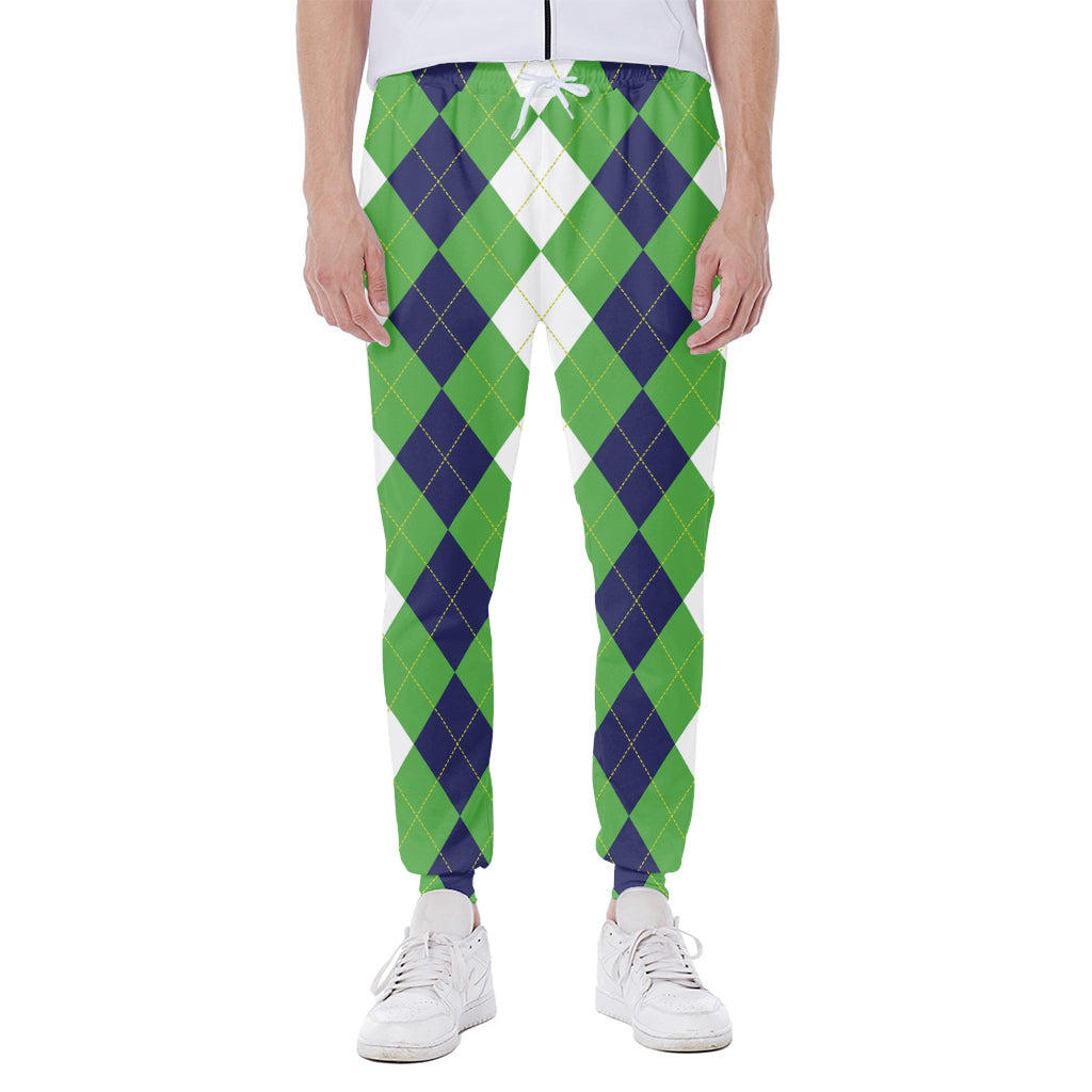 White Navy And Green Argyle Print Scuba Joggers