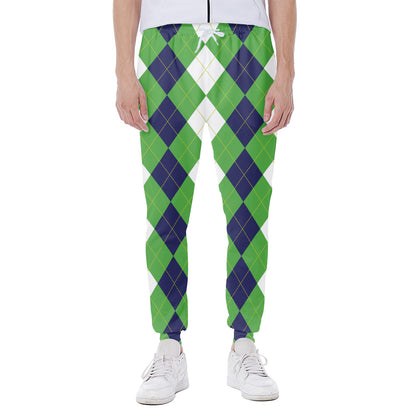 White Navy And Green Argyle Print Scuba Joggers