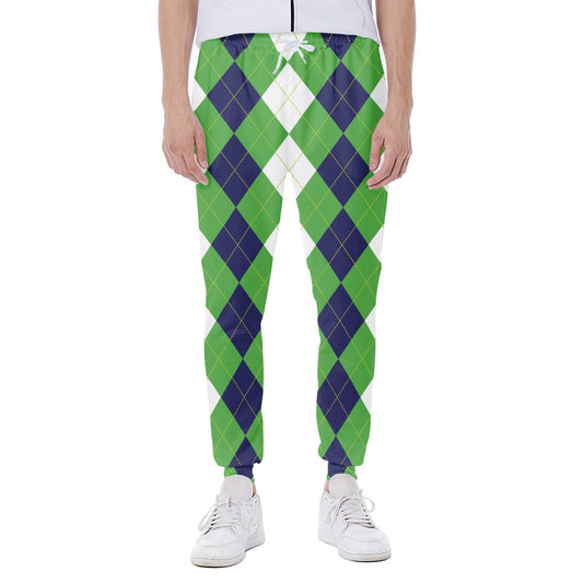 White Navy And Green Argyle Print Scuba Joggers