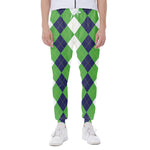 White Navy And Green Argyle Print Scuba Joggers