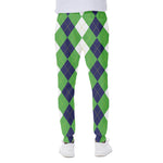 White Navy And Green Argyle Print Scuba Joggers