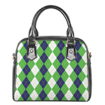 White Navy And Green Argyle Print Shoulder Handbag