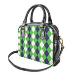 White Navy And Green Argyle Print Shoulder Handbag