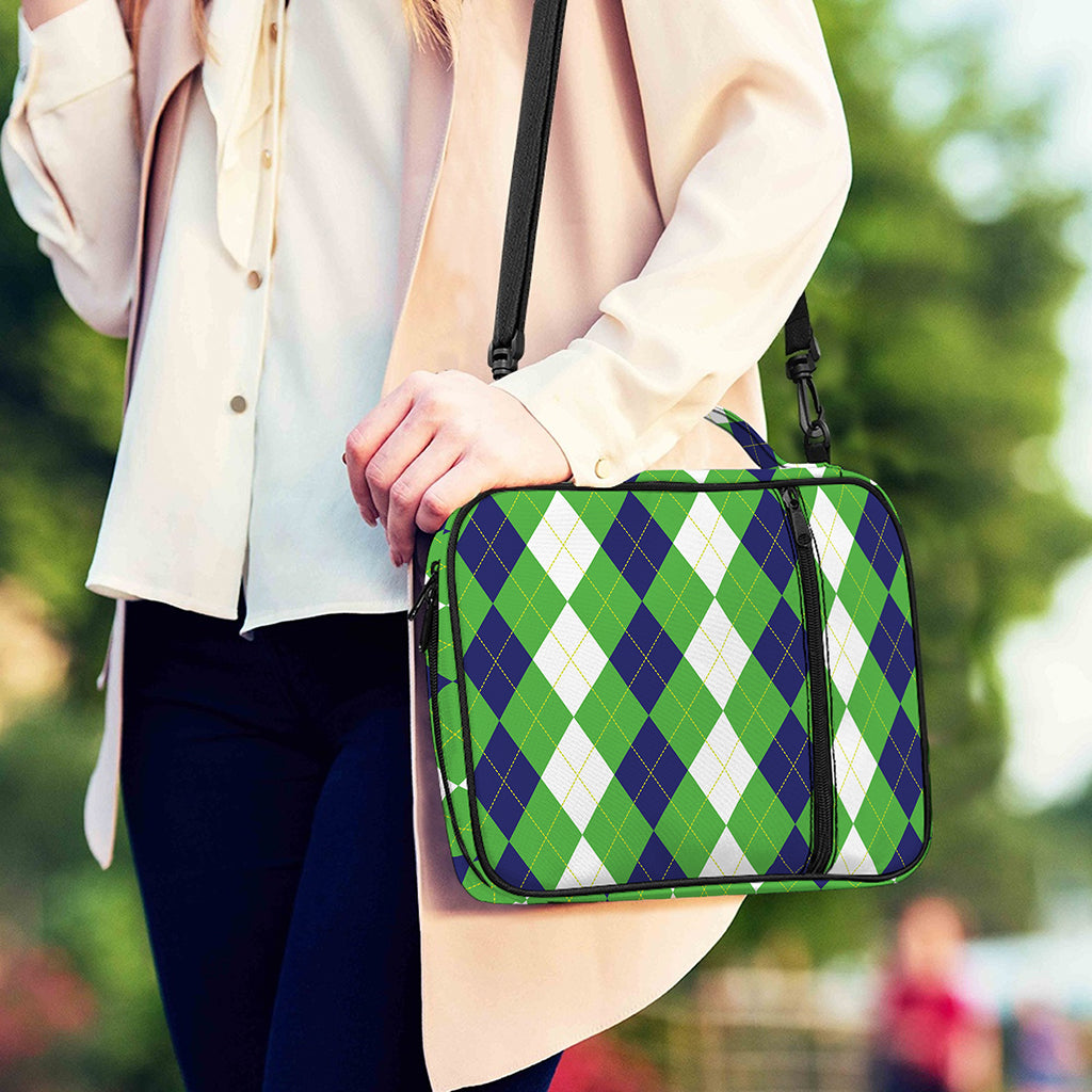 White Navy And Green Argyle Print Shoulder Strap Bible Bag