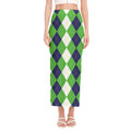 White Navy And Green Argyle Print Side Slit Maxi Skirt