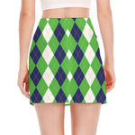 White Navy And Green Argyle Print Side Slit Mini Skirt