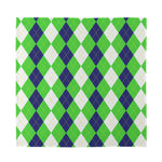 White Navy And Green Argyle Print Silk Bandana