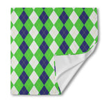White Navy And Green Argyle Print Silk Bandana