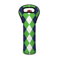 White Navy And Green Argyle Print Single Neoprene Wine Tote