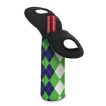 White Navy And Green Argyle Print Single Neoprene Wine Tote