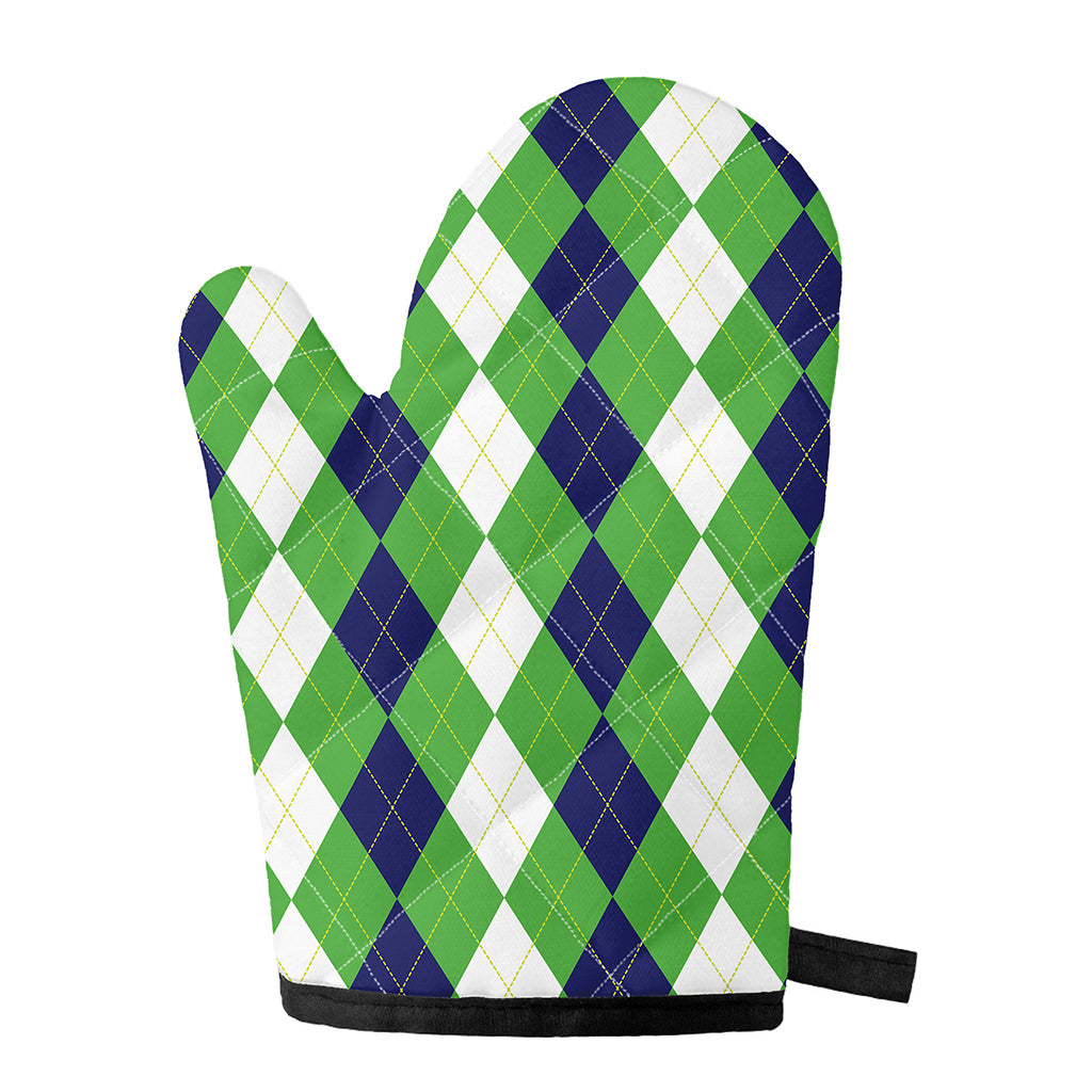 White Navy And Green Argyle Print Single Oven Mitt