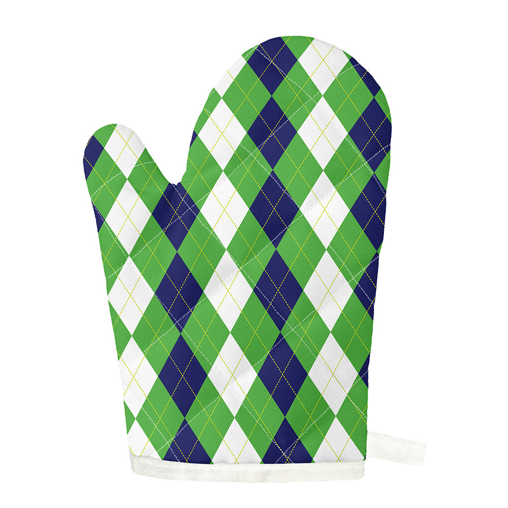 White Navy And Green Argyle Print Single Oven Mitt