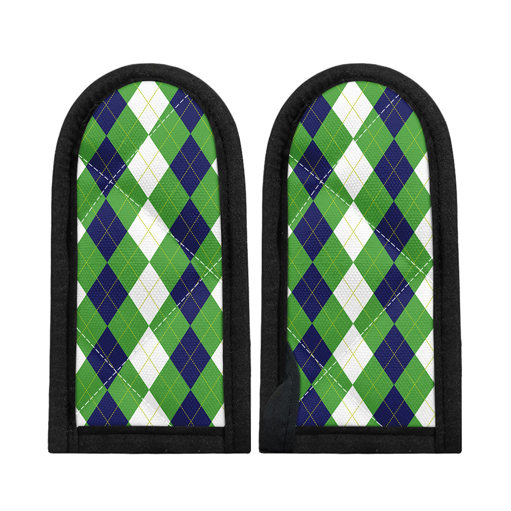 White Navy And Green Argyle Print Skillet Handle Cover