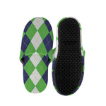 White Navy And Green Argyle Print Slippers