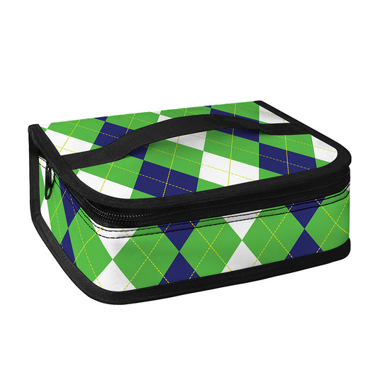 White Navy And Green Argyle Print Small Lunch Bag