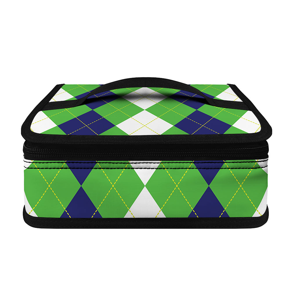 White Navy And Green Argyle Print Small Lunch Bag