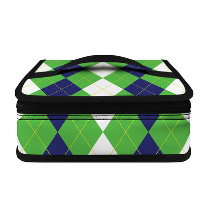 White Navy And Green Argyle Print Small Lunch Bag
