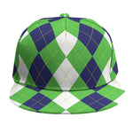 White Navy And Green Argyle Print Snapback Cap