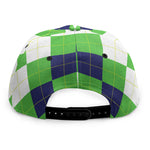 White Navy And Green Argyle Print Snapback Cap