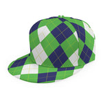 White Navy And Green Argyle Print Snapback Cap