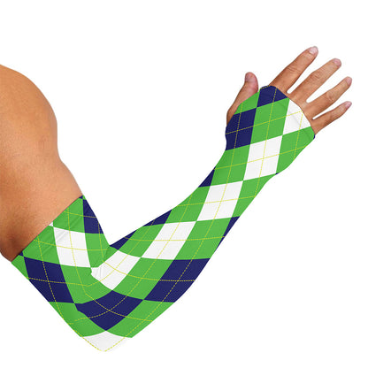 White Navy And Green Argyle Print Sun Protection Arm Sleeves