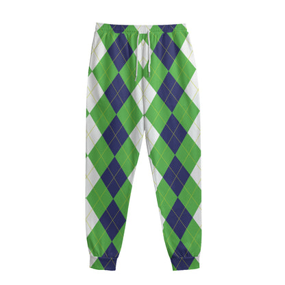 White Navy And Green Argyle Print Sweatpants