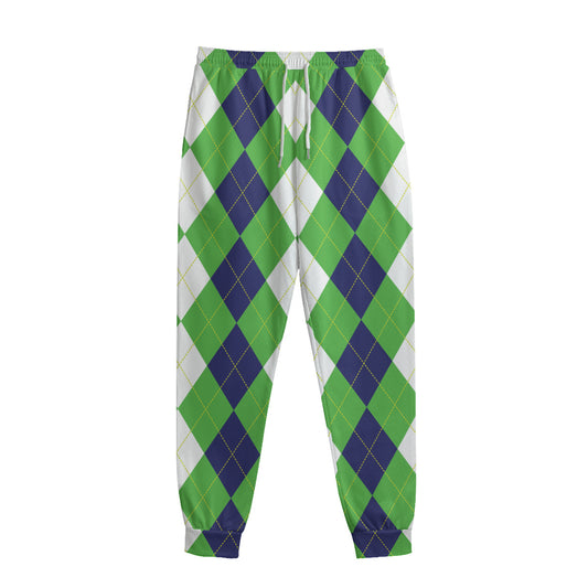 White Navy And Green Argyle Print Sweatpants