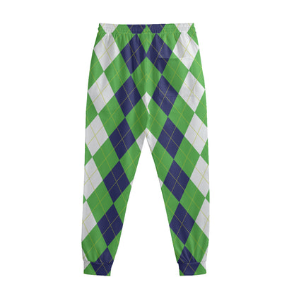 White Navy And Green Argyle Print Sweatpants