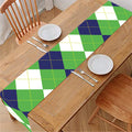 White Navy And Green Argyle Print Table Runner
