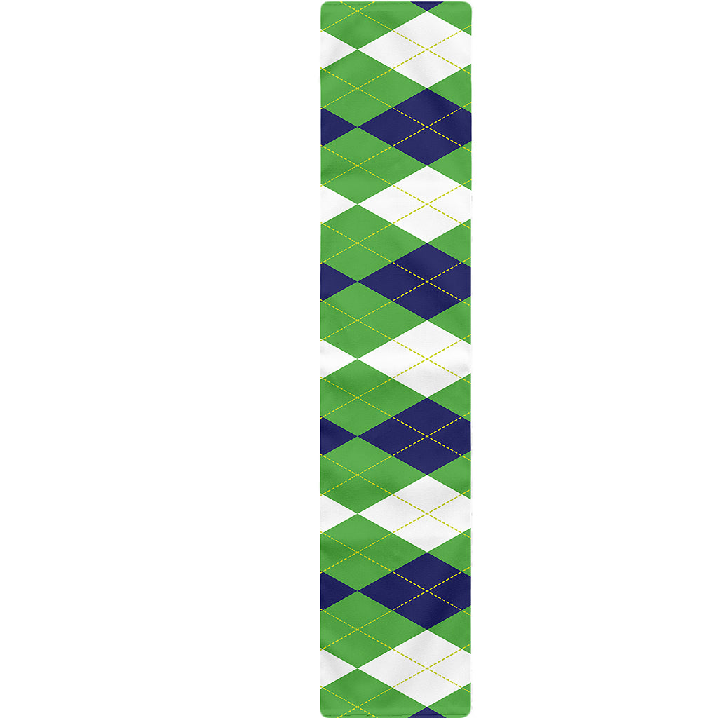 White Navy And Green Argyle Print Table Runner