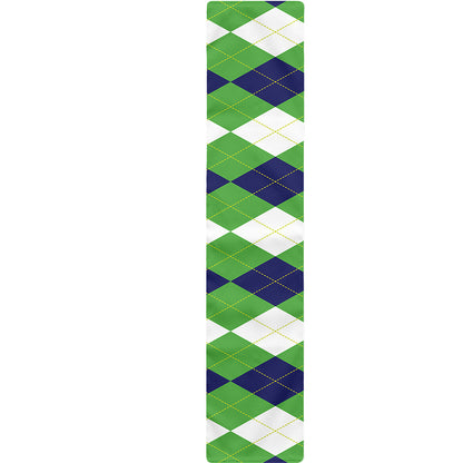 White Navy And Green Argyle Print Table Runner