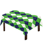 White Navy And Green Argyle Print Tablecloth