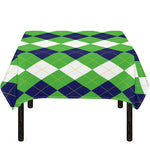 White Navy And Green Argyle Print Tablecloth