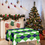 White Navy And Green Argyle Print Tablecloth