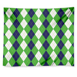 White Navy And Green Argyle Print Tapestry