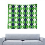 White Navy And Green Argyle Print Tapestry