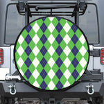 White Navy And Green Argyle Print Tire Cover