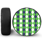 White Navy And Green Argyle Print Tire Cover