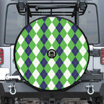 White Navy And Green Argyle Print Tire Cover With Camera Hole
