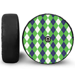 White Navy And Green Argyle Print Tire Cover With Camera Hole