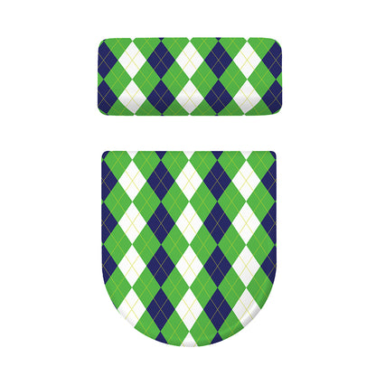 White Navy And Green Argyle Print Toilet Lid And Tank Cover Set