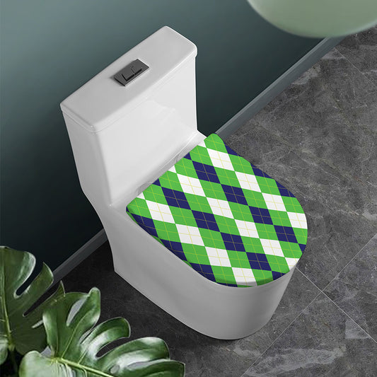 White Navy And Green Argyle Print Toilet Lid Cover