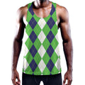 White Navy And Green Argyle Print Men's Workout Tank Top